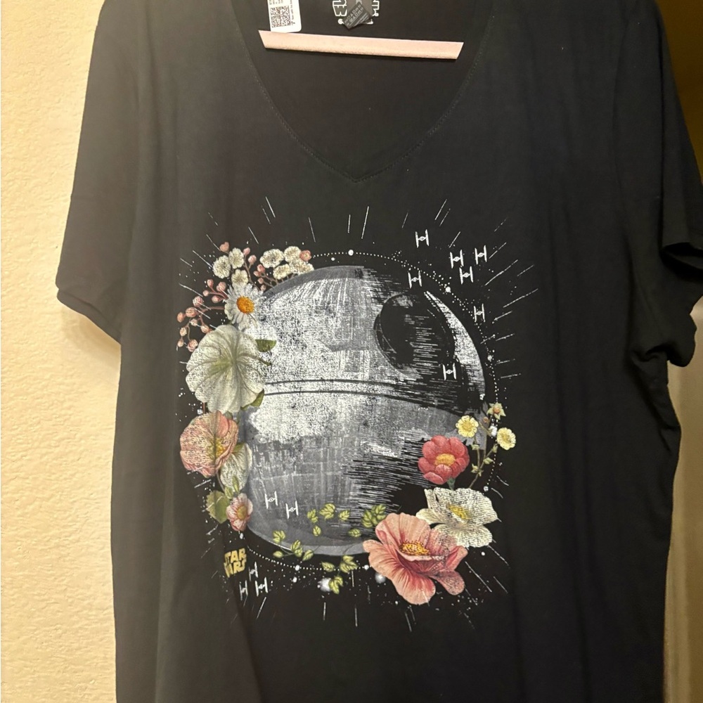 Star Wars Black Tee with Floral Graphic
